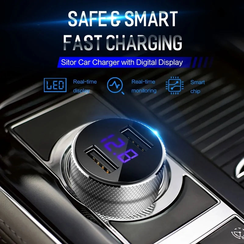 Mini Dual USB Car Charger LED Display