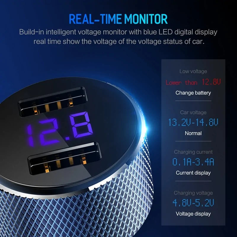 Mini Dual USB Car Charger LED Display